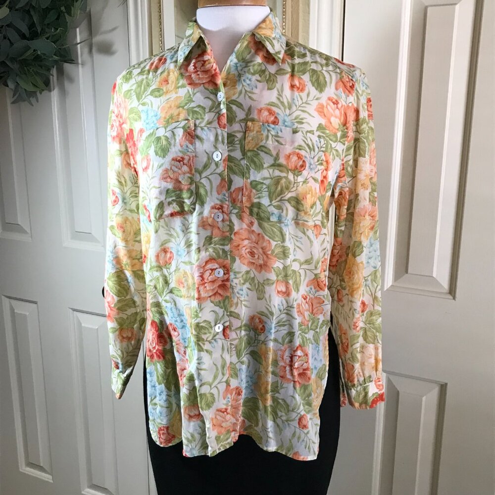 Vintage Lizsport Petite Women's Floral Blouse - Size PS